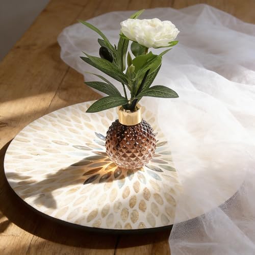 13.4" Mother of Pearl Lazy Susan, Table Centerpiece Round Shell Decorative Lazy Susan Turntable Rotating Tray Organizer for Cabinet Counter Gift Kitchen Office Cafe Home Decor (Beige Blue) - Image 4
