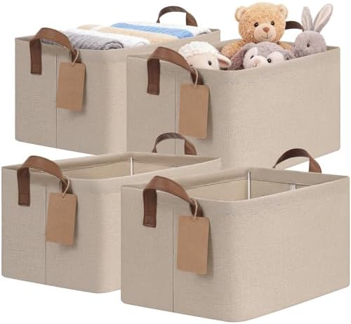 CHICVITA 4 Pack Fabric Storage Bins for Shelves, Metal Frame, 20L Brown by CHICVITA