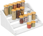 Solid Wood Spice Rack Organizer for Countertop & Cabinet, 4 Tier Adjustable Wooden Spice Shelf with Sliding Track, Premium Step Seasoning Bottle Holder for Kitchen, Cupboard, Pantry & Office, White by YUELGUANG