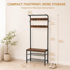 Simple Deluxe 4-in-1 Hall Tree with Bench and Shoe Storage, Entryway Coat Rack with 10 Hooks, Freestanding Mudroom Organizer with 2-Tier Shoe Rack for Entryway Bedroom Foyer, Brown - Image 4