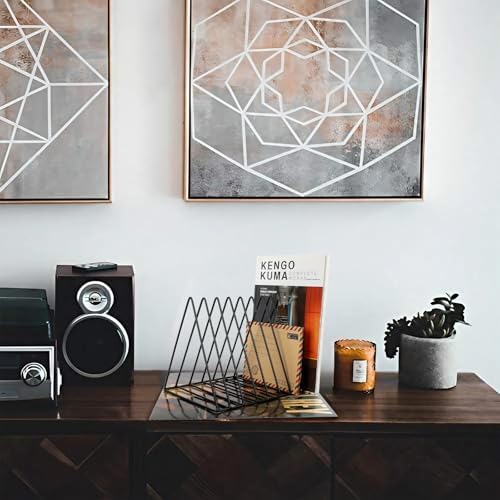 EASEPRES Vinyl Record Holder Storage, 9 Slot Metal Magazine Book Album Display Rack, Stylish Triangle Desktop File Sorter Organizer for Home Office, Black Pack of 3 - Image 7