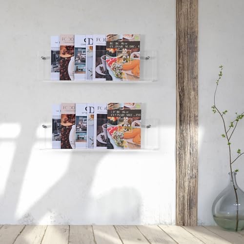 2 Pack 24 Inch Clear Acrylic Magazine Holder, Floating Brochure Display, Invisible Record Holder Magazine Rack, Hanging Bookshelf Literature for Waiting Room, Office, Home - Image 7