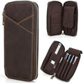 Top Grain Genuine Leather 4 Fountain Pen/Pencil Case Pouch, Handmade Minimalist Design, Zipper Closure with Multi-Function & Slots, Gift Choice for Man/Woman/Office, Matte Coffee, 4 Slots by CataPurusLeatherCrafts