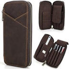 Top Grain Genuine Leather 4 Fountain Pen/Pencil Case Pouch, Handmade Minimalist Design, Zipper Closure with Multi-Function & Slots, Gift Choice for Man/Woman/Office, Matte Coffee, 4 Slots by CataPurusLeatherCrafts
