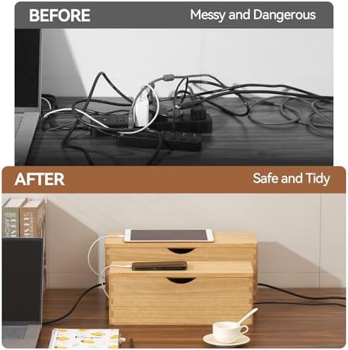 KIRIGEN Wooden Cable Management Box Set of 2, Cord Organizer, Natural - Image 5