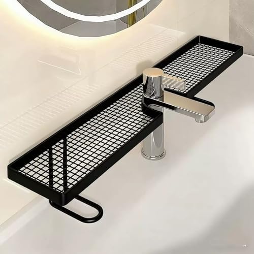 Sink Organizer Rack,No-Drill Freestanding Carbon Steel Faucet Storage Shelf, Washbasin Shelf, Tool-Free Organizer, Space-Saving Bathroom Countertop Organizer, Easy Drainage New (Black) - Image 3