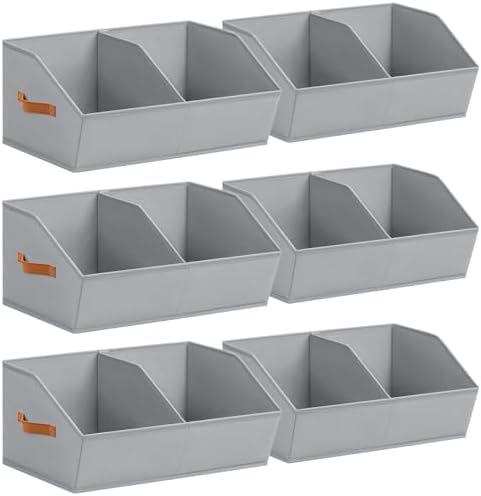 Homsorout Closet Organizers and Storage Bins - 6 Pack Collapsible Divided Trapezoidal Cube Storage Bins Baskets For Organizing Clothes Blankets,Toys, Books, Towels(Light Grey) by Homsorout