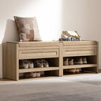 SICOTAS Rattan Shoe Bench Entryway Bench with Storage Drawer, Linen Cushion by SICOTAS