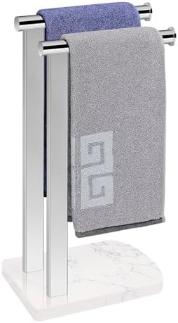 NearMoon Hand Towel Holder with Balanced Marble Base, SUS304 Stainless Steel Stand Towel Ring L Shape Hand Towel Rack Free-Standing Towel Bar for Bathroom Kitchen Countertop (Double Rod, Chrome) by NearMoon