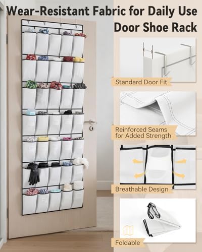 dodowin Over Door Shoe Organizers, 2 Pack, 40 Pockets Each, White - Image 3