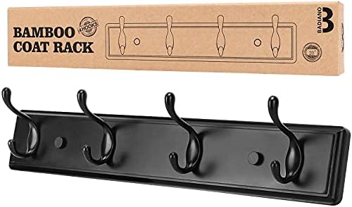Badiano Heavy Duty Wooden Coat Rack, Wall-Mounted Organizer, 19 Inch, Black by BADIANO