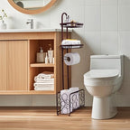 Oasis Creations Toilet Paper Holder Tissue Rack Stand with Magazine Toilet Roll Storage Basket- Freestanding, Bronze Metal - Image 3