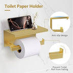 TQKAG 5-Pieces Brushed Gold Bathroom Hardware Accessories Set 23.6" SUS304 Stainless Steel Towel Bar Set Wall Mounted Square Toilet Paper Holder with Shelf - Image 3