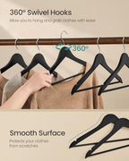 SONGMICS Wooden Hangers, Pack of 30, Coat Hangers, Pants Bar, 360° Swivel Hooks, Solid Birch Wood, 0.3-Inch Thick, Space Saving, for Jackets, Shirts, Coats, Ink Black UCRW030B01 - Image 6