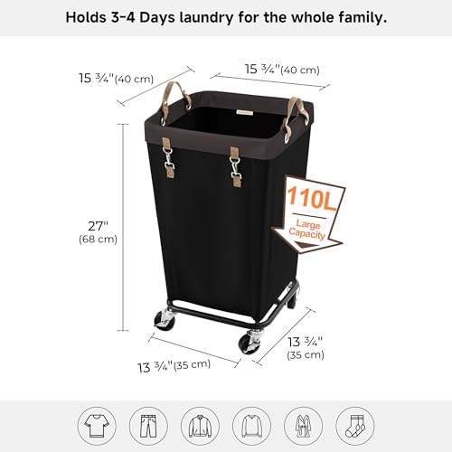 StorageWorks 110L Laundry Basket with Wheels, Rolling Hampers for Clothing - Image 3