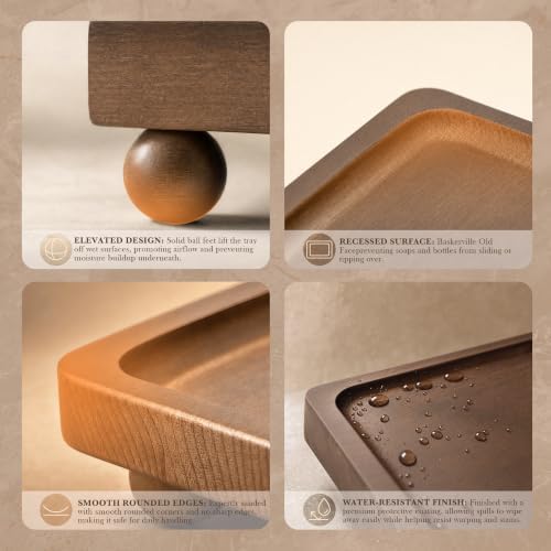 Pine Wood Farmhouse Bathroom Tray for Kitchen Counter, Vanity, Sink, Brown - Image 6