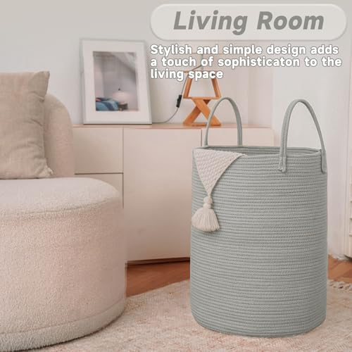 JMvicyroam 100L Cotton Rope Laundry Basket Hamper, Grey - Image 3