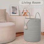 JMvicyroam 80L Cotton Rope Laundry Basket Hamper, Grey - Image 3