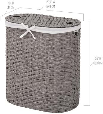Seville Classics Premium Handwoven Portable Laundry Bin Basket with Carrying Handles, Household Storage for Clothes, Linens, Sheets, Gray, Oval Hamper - Image 4