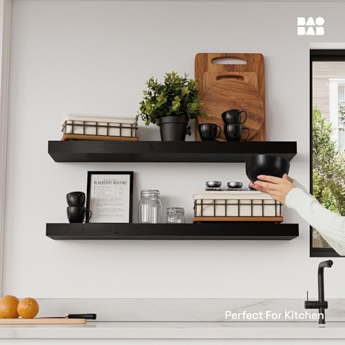 Solid Wood Floating Shelves for Wall 30 Inches Long, Black Wooden Shelf - Image 2