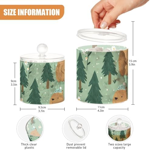 Mint Green Capybaras Pine Trees Daisies Dots Qtip Holder Waterproof Dustproof Apothecary Jars with Lids For Bathroom Cotton Swabs Makeup Sponges Floss Picks Bath Salts 2 Pack - Image 3