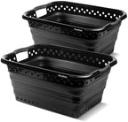 CleverMade Collapsible Laundry Basket, 39L Capacity, Foldable to 3.15 Inches, Pack of 2, Black by CleverMade