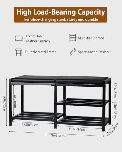 33“ Iron Shoe Rack Storage Bench for Entryway, Holds Up to 560lb - Image 2