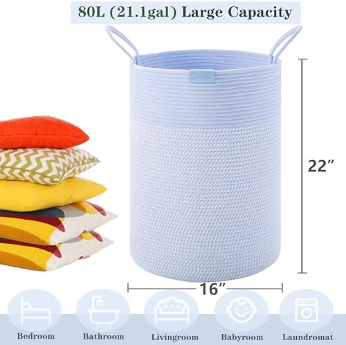 Blue Hamper Tall Woven Laundry Basket 80L Large - Image 3