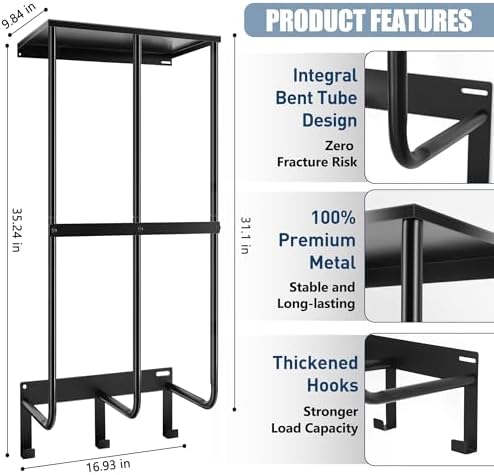 Camping Chair Storage for Garage, Metal Camping Chair Rack for Garage Storage, Beach Chair Rack, Umbrella Storage Holder, Wall Holder Rack with Floating Shelf & 3 Hooks for Garage Organizer - Image 2