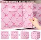 Geelin 6 Pcs Pink Bow Cube Storage Bins 11 Inch Storage Basket with Handle - Image 3