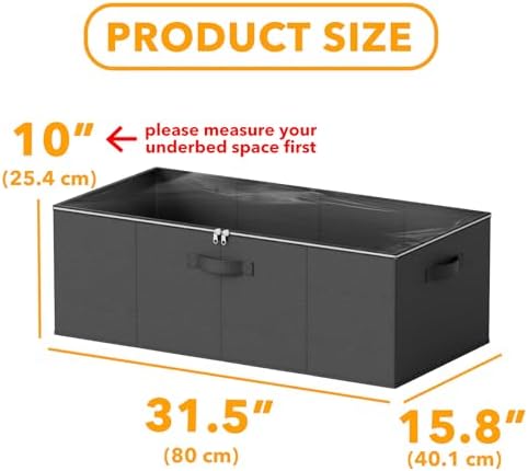 SpaceAid 3 Pack 10" High Under Bed Storage Containers, Large Underbed Storage Organizer Bins with Lids for Bedroom, Dorm, Clothes, Closet Organization, Bed Sheets and Blankets (Black) - Image 3