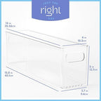 Plastic Food Storage 4 Pack Clear Container Bin with Handles for Organizing Kitchen, Pantry, Refrigerator, Freezer, Pantry, Cabinet, Closet, Bathroom. 14”x4”x5” - Image 3