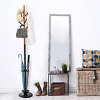 MyGift Freestanding Metal Entryway Coat Rack and Umbrella Stand with Sturdy Round Base and 6 Faux Wood Hanger Hooks - Image 3