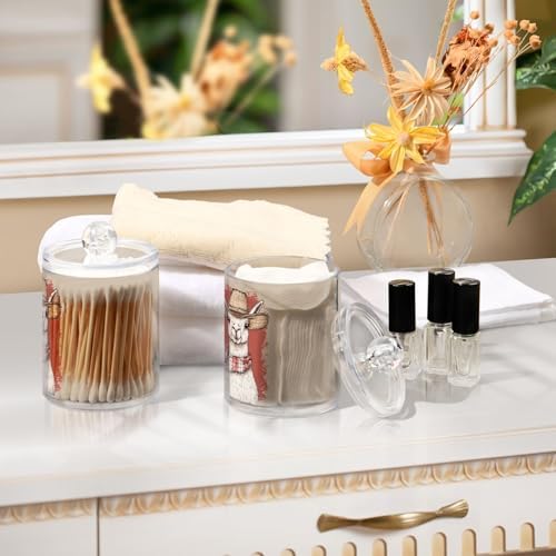 Fustylead 4 Pack Funny Llama in Cowboy Hat and Daisy Qtip Holder Dispensers, Bathroom Storage Canister Plastic Apothecary Jar Set for Cotton Swabs, Ball, Pads, Floss - Image 6