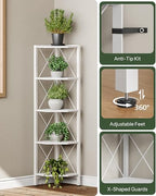 CHOEZON 5-Tier Corner Shelf, Corner Bookcase, 55.2" Tall Vertical Display Rack, Plant Stand, Open Storage Shelf, for Living Room, Bedroom, Study, Kitchen, White TCJ12WB - Image 3
