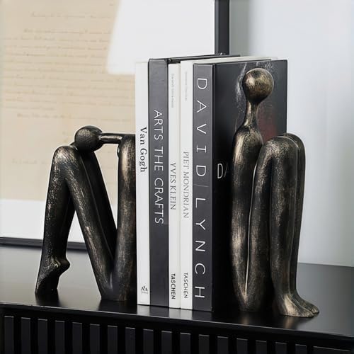 Book Ends for Shelves, Artistic Resin Sculpture Book Stoppers, Minimalist Home Office Decorative Gift for Book Lovers & Designers, Perfect for Bookshelf & Desk Organization, Set of 2 - Image 4