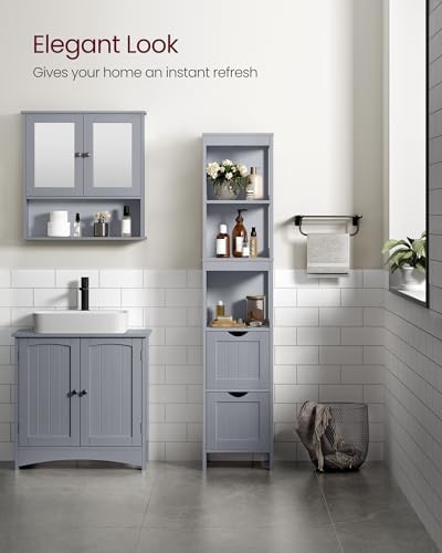 VASAGLE Bathroom Floor Cabinet, 2 Drawers, 55.7”H, Dove Gray - Image 7