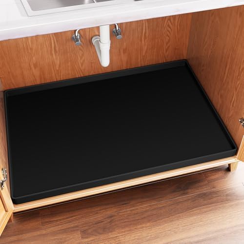 FLATO Waterproof Under Sink Mat, 37" x 19", Black by Unknown