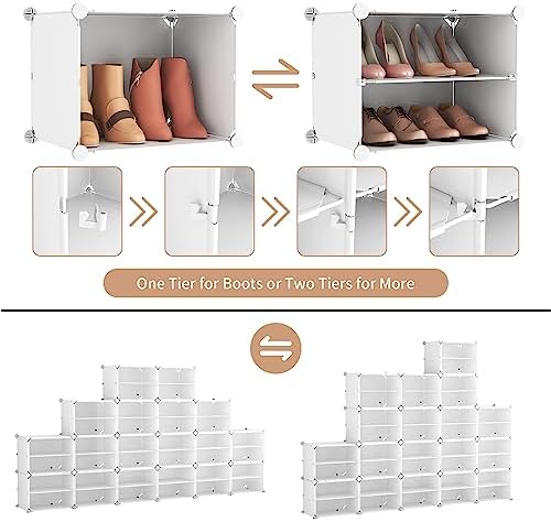 ROJASOP Portable Shoe Rack Organizer with Door, 72 Pairs White Shoe Storage Cabine Covered Shoe Rack Shoe Organizer for Closet Entryway Garage Closed Shoe Rack Organizer Cabinet with Doors - Image 6