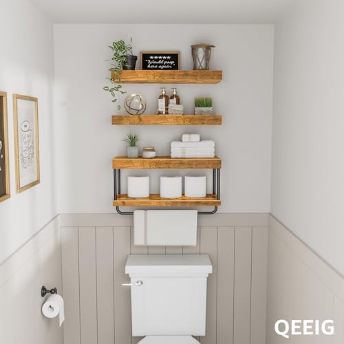 QEEIG Bathroom Floating Shelves Over Toilet (Brown, Set of 3, 15.7") - Image 6