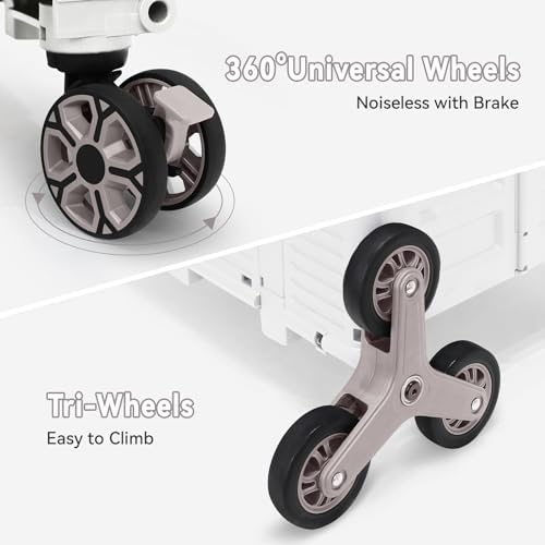 Foldable Utility Cart Portable Crate Rolling Dolly with Telescopic Handle,Can be Pulled diagonally, Magnetic Retractable Lid, 360°Swivel Climbing Wheels for Shopping Carrying Groceries Move White - Image 4