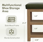 Zihanhome Shoe Rack Bench with Leather Cushion, 2 Tier Solid Wood Storage Bench, Mid-Century Modern Shoe Bench for Entryway, Hallway, Closet, Front Door Entrance, Foyer (Green, 46.5) - Image 7