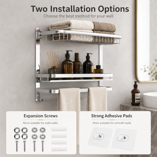 CAXIMSY Towel Rack for Bathroom with 3 Tier Shelf Double Bar Hook (Silvery) - Image 7
