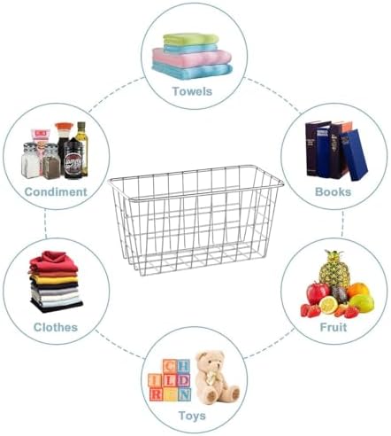 JUNCHU CHERRY 5 Pack Hanging Storage Basket, Bathroom Basket, Household Goods, with Traceless Tape, no Drilling, for Cabinet Storage, Kitchen, Bathroom, Storage Room,Chrome - Image 4