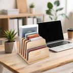 UNICRAFTALE 5-Slot Bamboo Paper Organizer Stand Vertical Desktop File Rack Modular Letter Holder for Home Office Countertop Mail Sorter 7.5x9.8x7.1 Inch - Image 5
