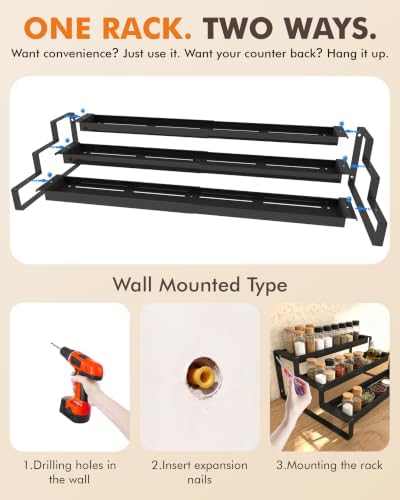 Spice Rack Organizer for Cabinet Expandable Metal 3 Tier Spice Rack Black - Image 6