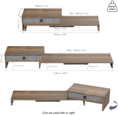 Fenge Triple Monitor Stand with Storage Drawer, Adjustable Length and Angle - Image 3
