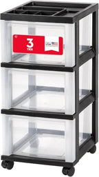 IRIS USA 3-Drawer Rolling Storage Cart, Black/Clear by IRISUSA