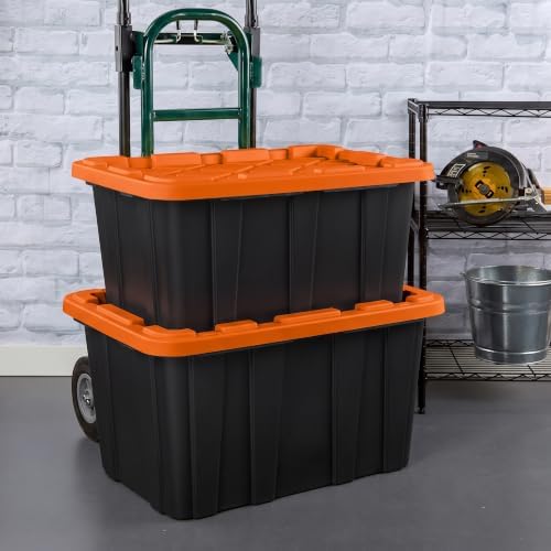 Sterilite 18 Pack 27 Gal Industrial Storage Tote with Snap Fit Lids, Orange - Image 4