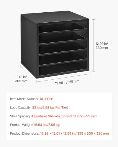 VEVOR Literature Organizer, 5 Compartments Office Mailbox with Adjustable Shelves, Wooden Mailbox Sorter with MDF, Countertop Office Home Classroom Storage Organizer for File, Document, Paper, Black - Image 3